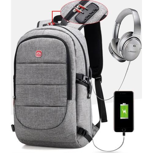 15 15.6 Inch with USB AUX Interface Password Lock Anti-theft Nylon Notebook Laptop Backpack Bags Case for Men Women Student