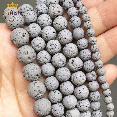 Grey Volcanic Rock Stone Beads Natural Lava Hematite Round Loose Spacer Beads For Jewelry Making DIY Bracelet 15'' 4 6 8 10mm