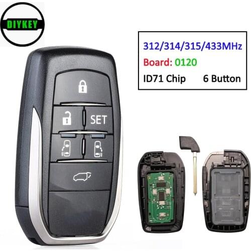 DIYKEY Smart 312/314MHz 315MHz 433MHz 6 Button Remote Car Key Fob for Toyota ALPHARD VELLFIRE ID71 Chip Board ID: 0120