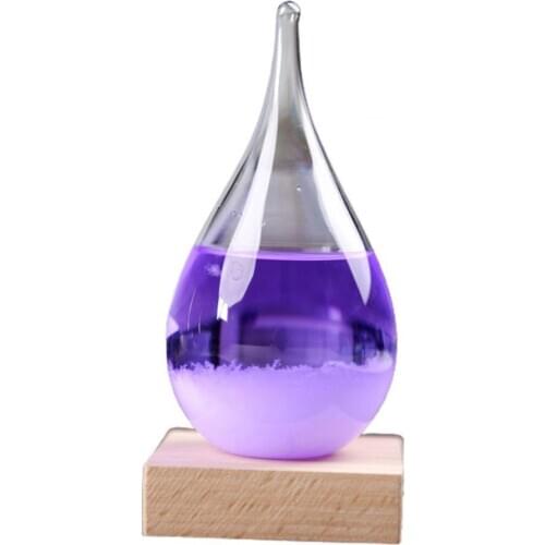 Transparent Droplet Storm Glass with Wooden Bass Home Barometer Bottle Decor