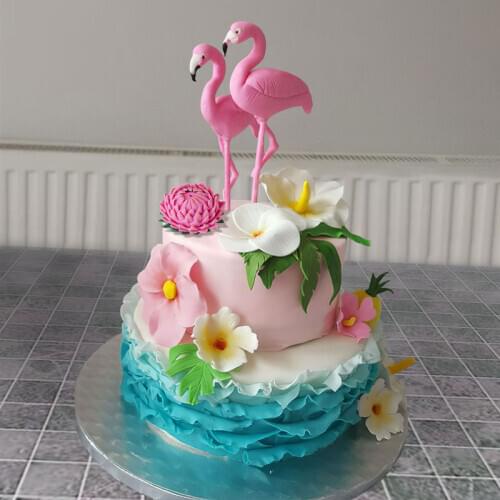Pink Flamingo Cake Topper Tropical Party Summer Flower Girl Birthday Wedding Deco Flamingo Cake Decor Hawaii Party Decor