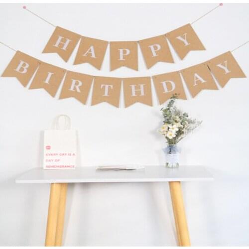 Happy Birthday Decoration Kraft Paper Banner Decoration Birthday Party Bunting Garland Baby Shower Supplies