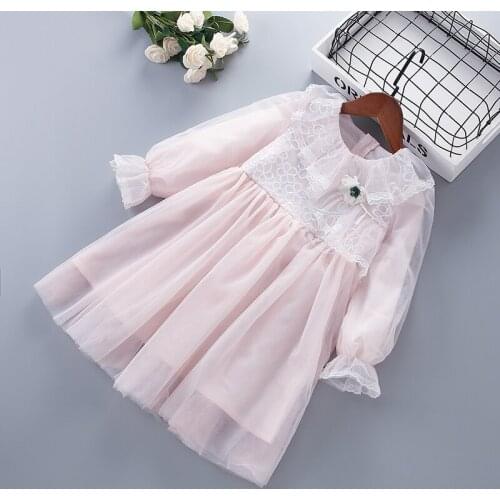 4-10 Years High Quality Spring Girl Dress 2021 New Chiffon Flower Draped Ruched Kid Children Clothing Girl Princess Dress
