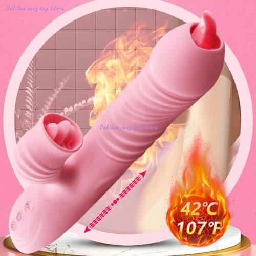 Heating retractable penis vibrator clitoris stimulator tongue licking vibrator G-spot female sex toy vagina licking for Woman