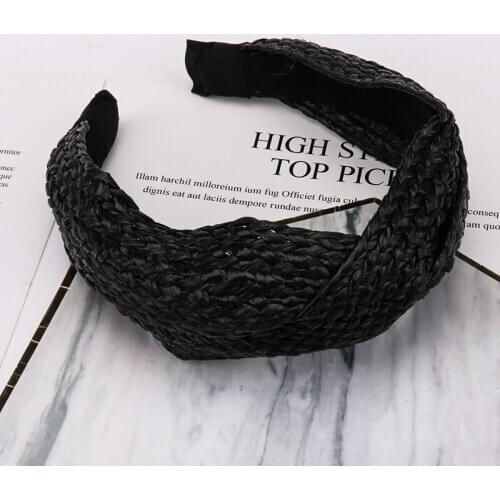 Japanese And Korean Classic Solid Color Raffia Black Hair Band Fashion Simple Cross Braided Hair Band Wild Women Accessories