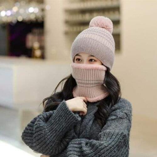 2021 Women Men Scarf Hat Set Beanies Knitted Skullies Pure Colour Warm Plush Hats Autumn Winter Unisex Solid Color Outdoor