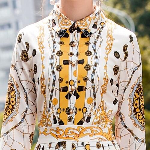 2020 New Arrivals Spring Autumn Luxury Brand Runway Designer Pleated Dress Women Printed Long Dresses Office Ladies Street Wear