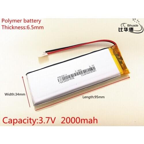 2pcs BIHUADE 3.7V,2000mAH,653495 Polymer lithium ion / Li-ion battery for TOY,POWER BANK,GPS,mp3,mp4,cell phone,speaker