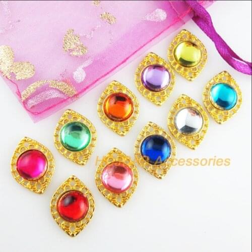 20 New Eyes Charms Mixed Acrylic Flower Connectors Gold Color 14.5x20mm