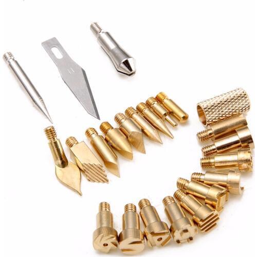 22pcs Wood Burning Pen Tips 3.7mm Stencil Soldering Iron Brass Tip Set Pyrography Working Carving Tool For Welding