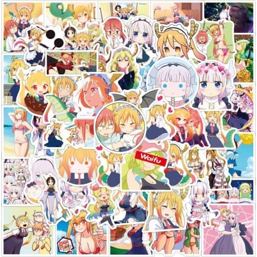 50pcs Miss Kobayashis Dragon Maid New Anime Small Waterproof Stickers for Pc Case Wall Laptop Guitar