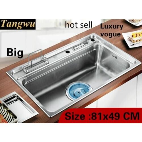 Free shipping Apartment kitchen single trough sink luxurious 304 stainless steel do the dishes hot sell big 810x490 MM