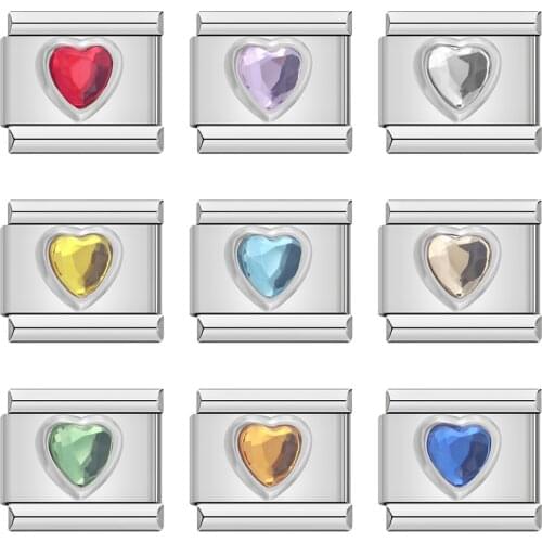 Hapiship 2021 Original Romantic Colour Love Heart Italian Charm Links Fit 9mm Bracelet Stainless Steel Jewelry DIY Making DJ033