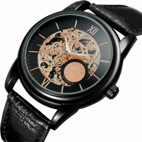 New WINNER Watches Retro Classic Design Roman Number Display Transparent Gold Case Mechanical Skeleton Watch Men Luxury Clcok