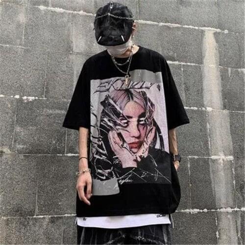 Black Gothic T-Shirt Men Women Summer Patchwork Print T Shirt Boy Couple Loose Cool T Shirts Funny Couple Oversize T Shirt Men