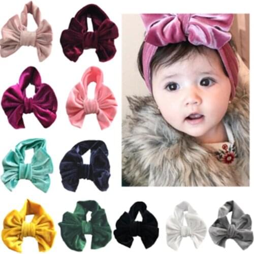 Baby cotton stretch childrens big bow headband gold velvet fashion solid color baby headband child headscarf headwear