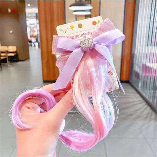 Kids Bow Crown Elastic Hair Band Rubber Band Hair Accessories Kids Wig Headband Girls Twist Braid Rope Hair Clip Headdress