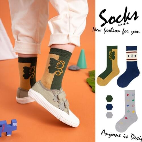 2021 New Design Spring Autumn 3 Pairs Kids Socks Baby Boys Girls Cotton Tube Socks for Children