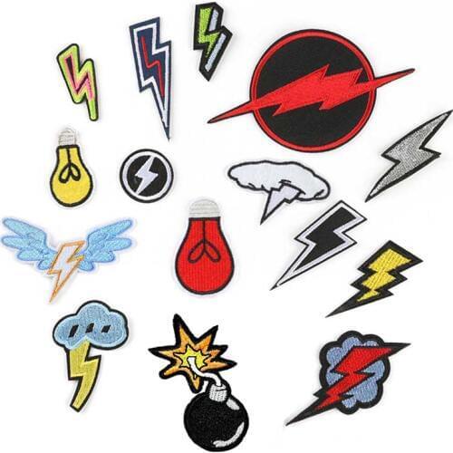 Diy Vintage Lightning Patch Clothes Embroidered Iron On Patches For Clothing Retro Stripes Motif Appliques Parches Ropa Plancha