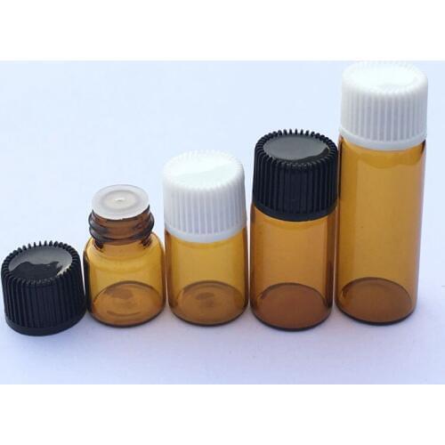 50pcs Mini Clear Glass Bottle with Orifice Reducer and Cap Small Essential Oil Liquid 1ml 2ml 3ml 5ml Amber Vials