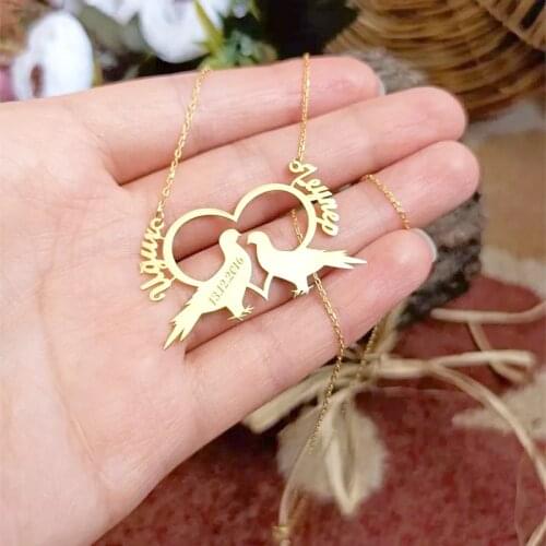 Custom Necklaces Personalized Name Birds Necklaces Jewelry Personality Engraved Letter Choker Necklaces For Girls Christmas Gift