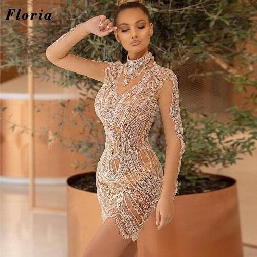 Short Party Dresses With Full Beaded Customized 2021 Evening Gowns Crystal Cocktail Dresses Arabic Kaftans Celebrity Dress Robes