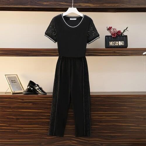 Large Size Summer Casual Pullover Two Piece Set Top And Pants O-neck Fashion Ensemble Femme Survetement Year-old Female Costume