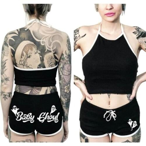 Summer Clothes Goth Punk Plus Size Black Shorts Drawstring High Waist Letters Print Grunge Steampunk Skull Shorts Y2K