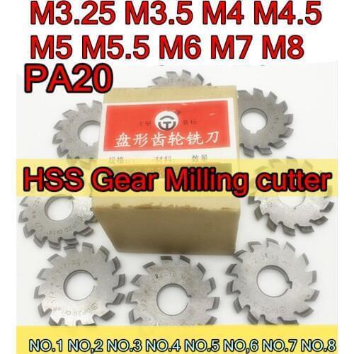 M3.25 M3.5 M4 M4.5 M5 M5.5 M6 M7 M8 M9 M10 Modulus PA20 degrees NO.1-NO.8 8pcs/set HSS Gear Milling cutter Free shipping