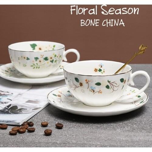 Fashion Japanese And Korean Simple Coffee Cup And Saucer High Bone China English Red Tea Cups Latte Couple Small Fresh