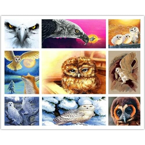 New 5D DIY Diamond Painting Eagle & Owl Icon Full Square Drill Resin Diamond Mosaic Crafts Home Decor Owl 20x25cm