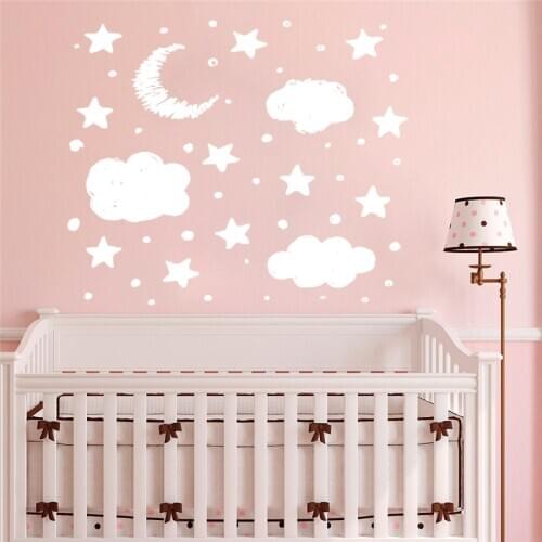 Moon & Stars Wall Decal Clouds Nursery Decals Childs Room Wall Decal decor Cloud Art Vinyl Wall Sticker home decoration HY939