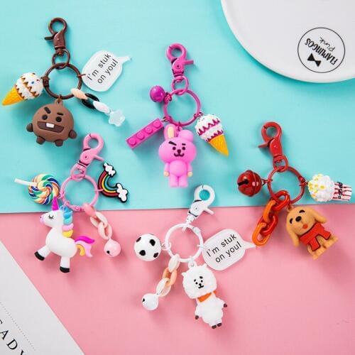 New Animal Unicorn Key Chain For Men Women Bag Ornament Rubber Key Chain Pey Ring Bag Decoration Accessories Office Supplies
