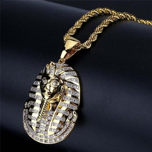 New fashion charm Arrival Hip Hop Jewelry Iced Out Egyptian Pharaoh Pendant Necklace Zircon Charm Gold Chain for Men