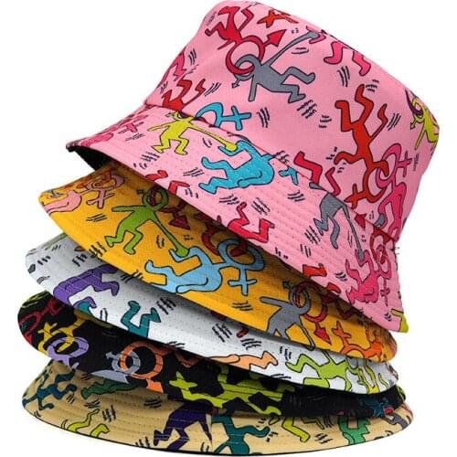 New Cartoon Bucket Hats Women Summer Unisex Cotton Sunscreen Panama Hat Men Outdoor Fisherman Hat Beach Cap Female