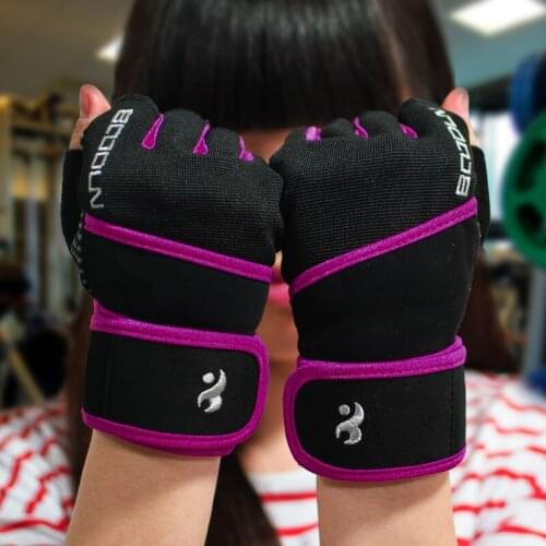 BOODUN Fitness Half-Finger Gloves Super Long Wristband Weightlifting Equipment Sports Silicone Non-Slip Breathable Gloves Women