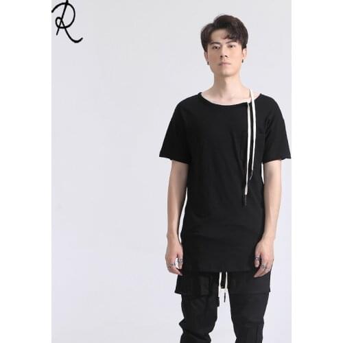 2020 summer original dark personality drawstring tie tie stitching body-fitting jacket, black short-sleeved t-shirt male trend c
