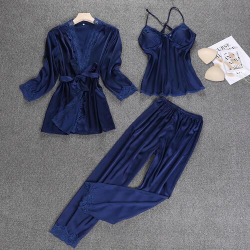 Real Silk Pajamas Woman Spring Sexy Summer Camisole Three-piece Can Other Wear Home Furnishing Clothes Woman Thin Section Suit
