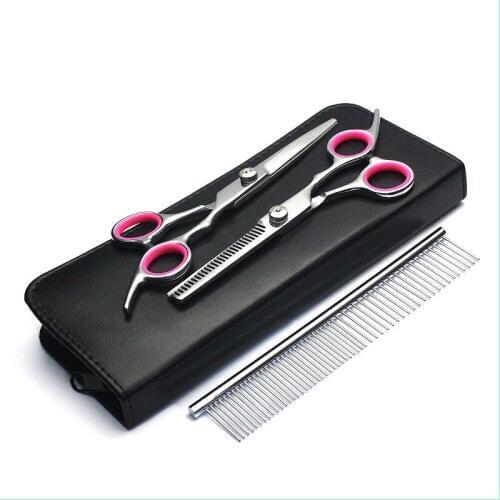 6.0 inch 3pcs/set 4CR 45HRC Professional pet scissors for cat dog grooming Straight thinning Curved Scissors Silver color