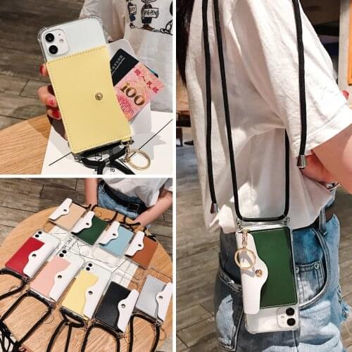 Shockproof TPU Card Slot Lanyard Crossbody Wallet Case For iPhone 12 Mini 11 Pro Xs Max Xr X 8 7 6 Plus 5 5s SE 2 Shoulder Strap