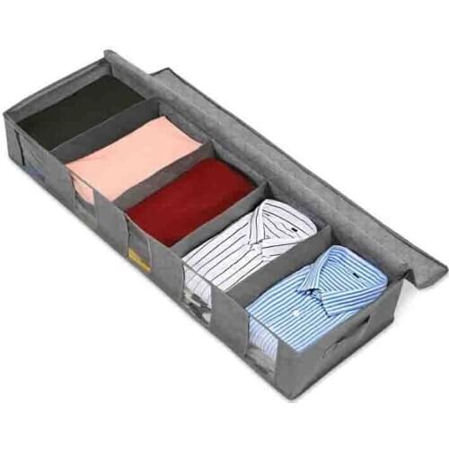 Under Bed Clothes Item Storage Dustproof Storage Bag Container Clothes Organizer Foldable 5 Sections And Visible Clear Window