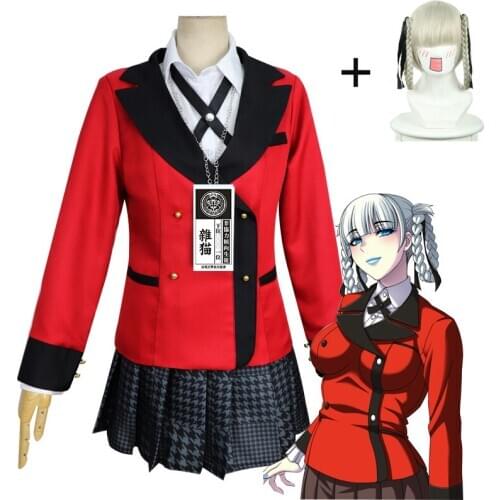 S-2XL Kakegurui Gambler Momobami Kirari Cosplay Costume Japanese Anime Kakegurui Cosplay Dress School Uniform Outfit Cosplay Wig