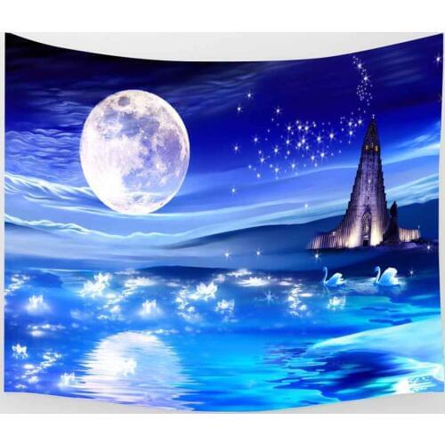 Simsant Cartoon Castle Tapestry Fantasy Rainbow Girl Kids Baby Art Wall Hanging Tapestries for Living Room Home Decor Banner