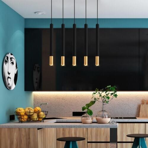 Nordic LED straight Pendant Light For Living Room Lighting Single Head Grey Gold LED Hanging Lamp For Restaurant Cafe lights