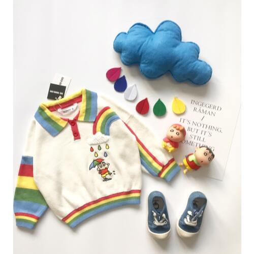 Tonytaobaby New Autumn and Winter Clothes Boys Girls Children Cute Cartoons Rainbow Cotton Sweaters Turn-down Collar
