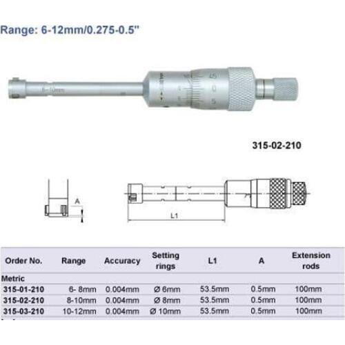 Three-point Internal Micrometers 8-10mm.0.35-0.425inch.315-02-210
