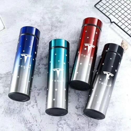 500ml Smart Thermos Mug LED Temperature CoffeeCups Travel For Tesla Model 3 X Model Y Model S Stainless Steel Car Water Bottle