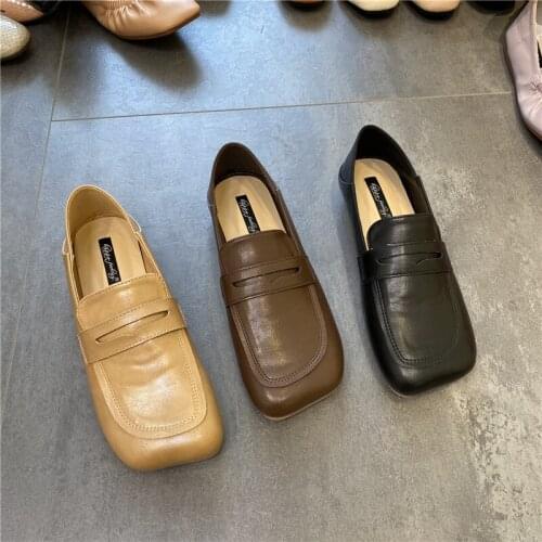 Womens shoes 2020 new small leather shoes female INS same British style square toe two wear flat t slippers lazy loafers