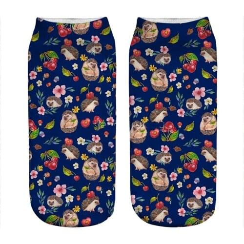 Womens socks kawaii Hedgehog with cherries Printed Socks Woman harajuku Happy Funny Novelty cute girl gift Socks for women
