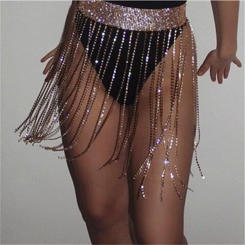 Womens Luxury Shining Rhinestone Waist Belts Tassel Crystal Chain Women Fringe Belt for Wedding Bridal Waistband Clubwear